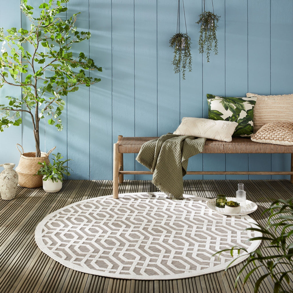 Round outdoor rug - Piatto Mataro Cream/White