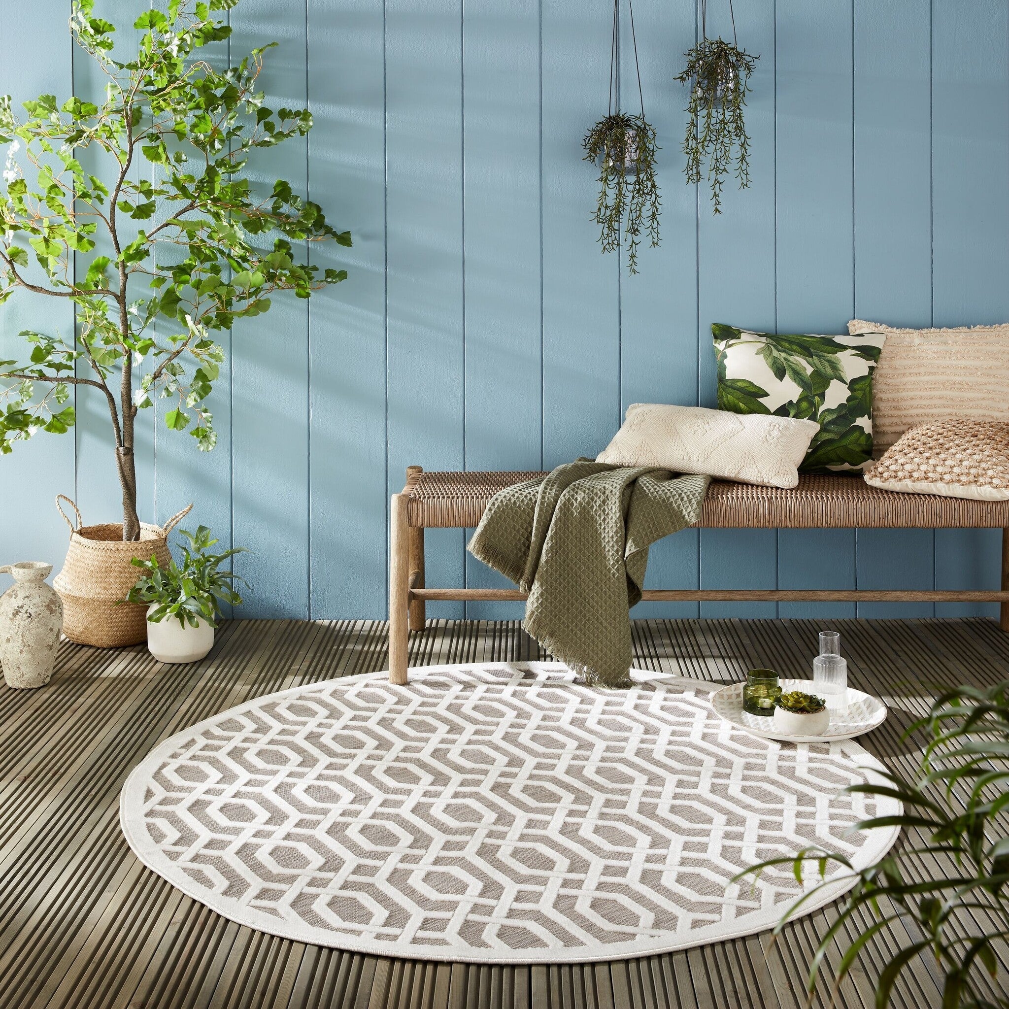 Round outdoor rug - Piatto Mataro Cream/White
