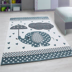 Children's floor rug - Anna Elephant Umbrella Blue