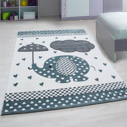 Children's floor rug - Anna Elephant Umbrella Blue