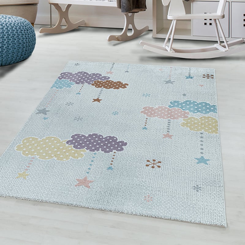 Children's Floor Rug - Lucy Clouds White