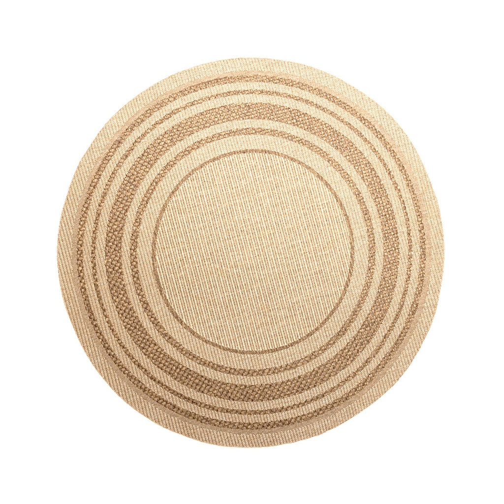 Round Jute Outdoor Rug - Mavi Border Cream/Brown