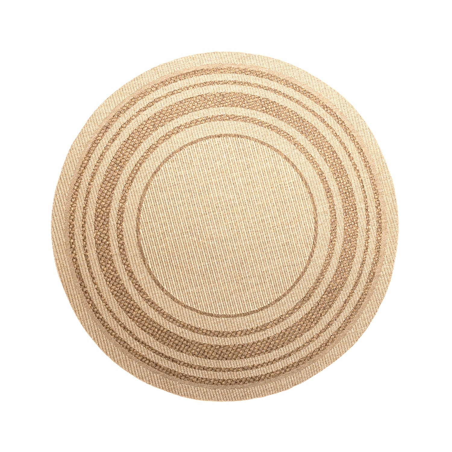 Round Jute Outdoor Rug - Mavi Border Cream/Brown