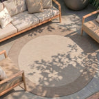 Round Indoor & Outdoor Rug – Sierra Border Cream/Beige