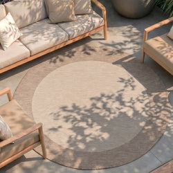 Round Indoor & Outdoor Rug – Sierra Border Cream/Beige
