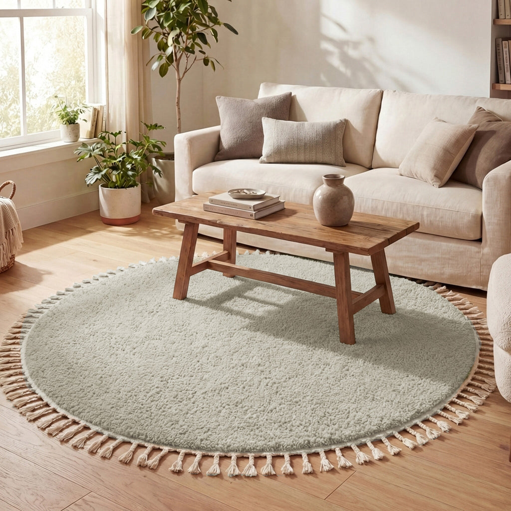 Round High Pile Rug - Lofty Fringe Mint