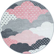 Round Children's Floor Rug - Bambi Clouds Pink