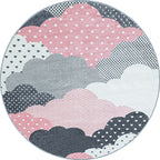 Round Children's Floor Rug - Bambi Clouds Pink
