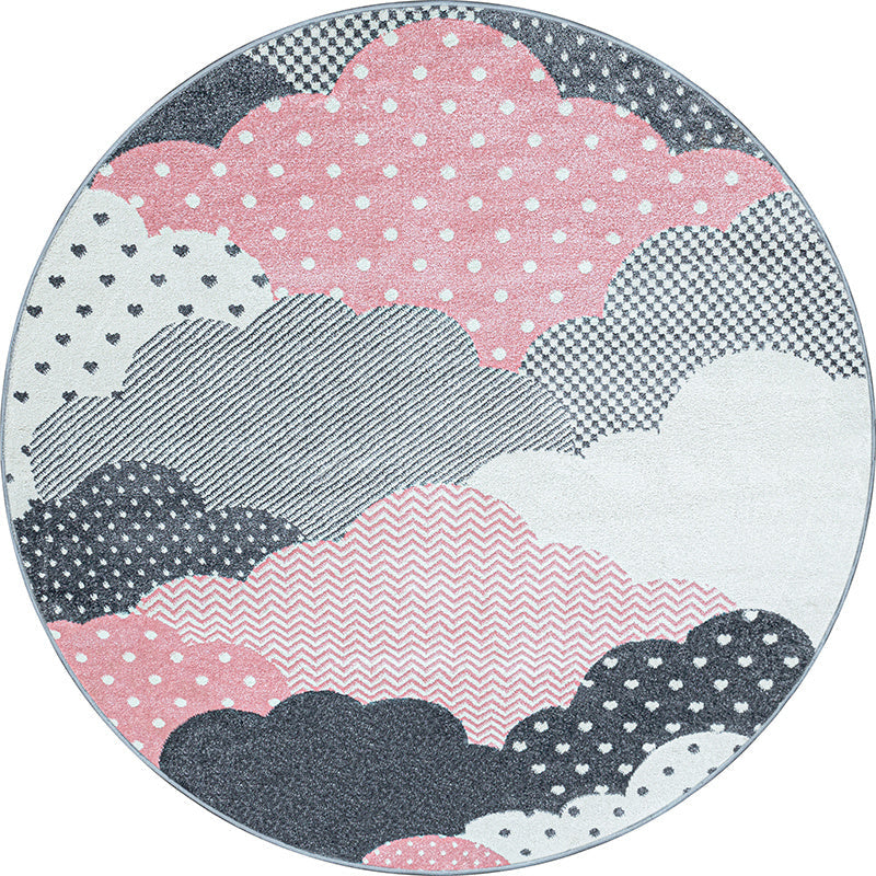 Round Children's Floor Rug - Bambi Clouds Pink