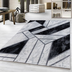 Modern floor rug - Marble Design Grey/Silver