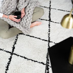 Square High Pile Rug - Grand Lines Cream/Black