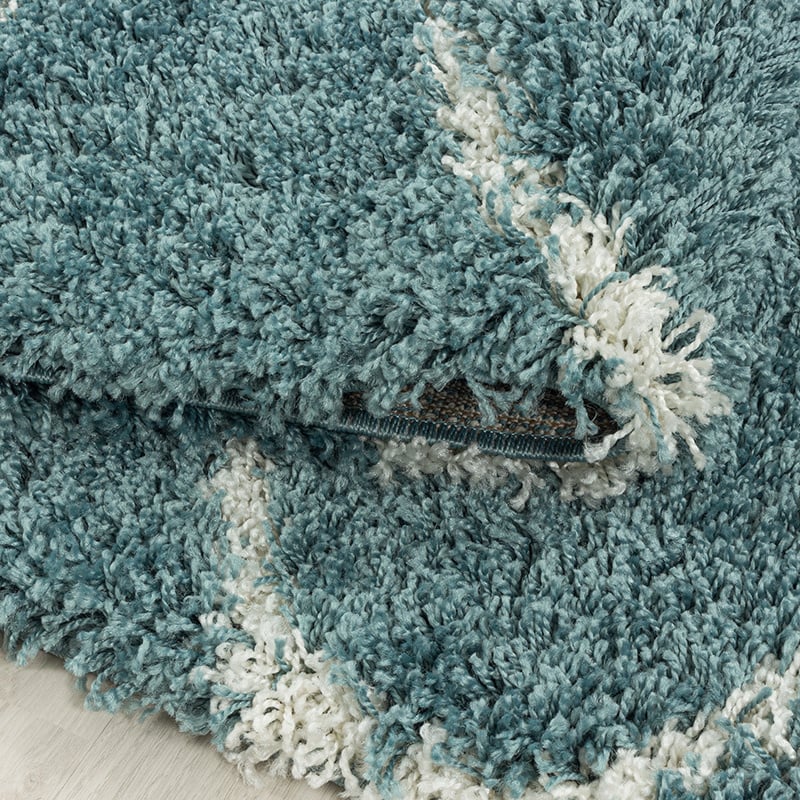 Round Berber Floor Rug - Agadir Circle Blue/Cream