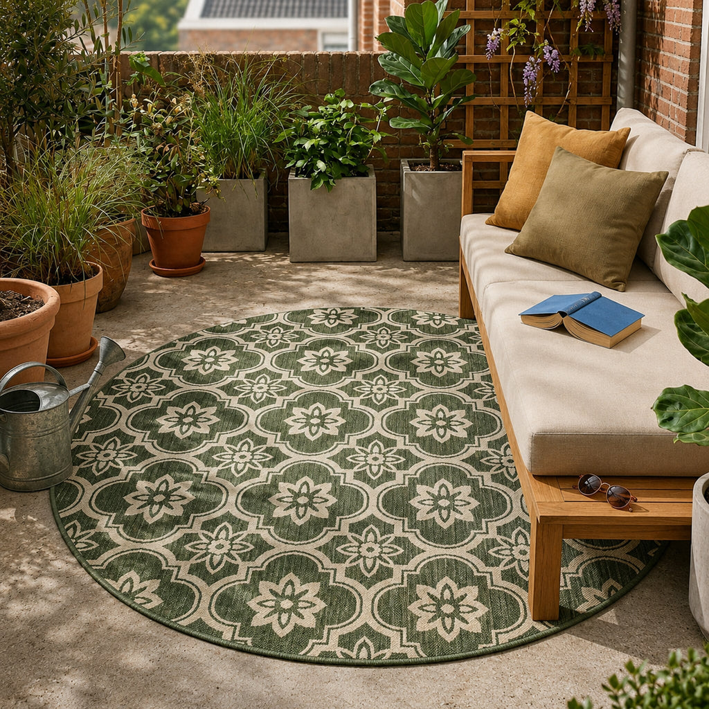 Round Outdoor Rug – Rio Flower Green
