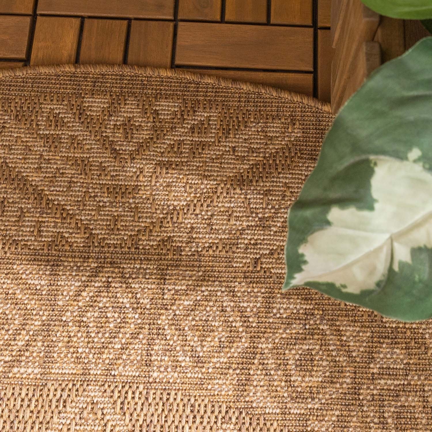 Round Jute Outdoor Rug - Mavi Medallion Brown/Cream