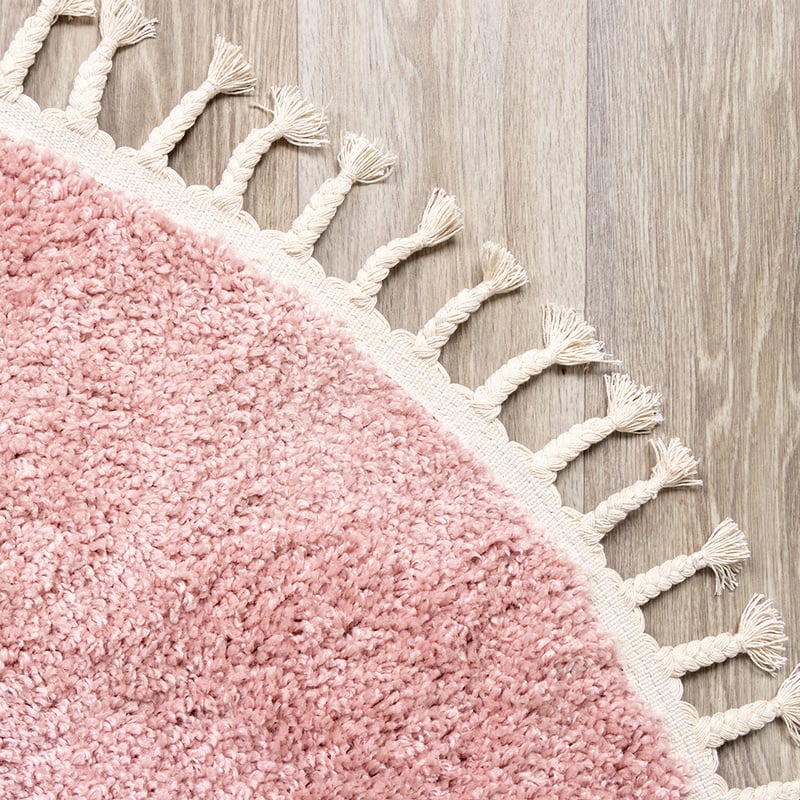 Round High Pile Rug - Lofty Fringe Pink