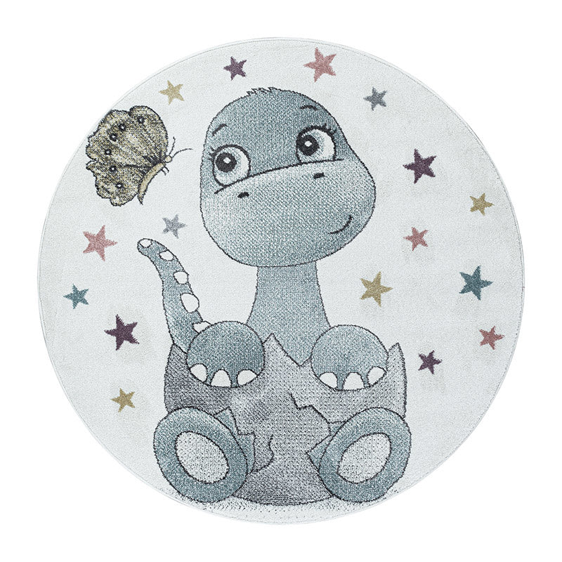 Round children's floor rug - Fleurtje Dino Blue