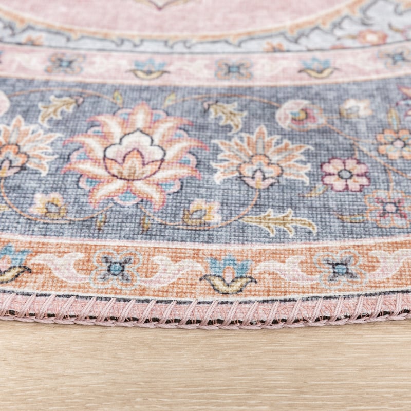 Round Vintage Rug - Lily Medallion Pink