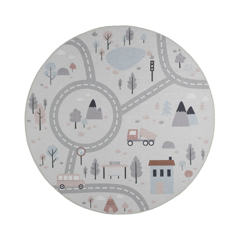 Round Play Rug Car - Rocky Ride White