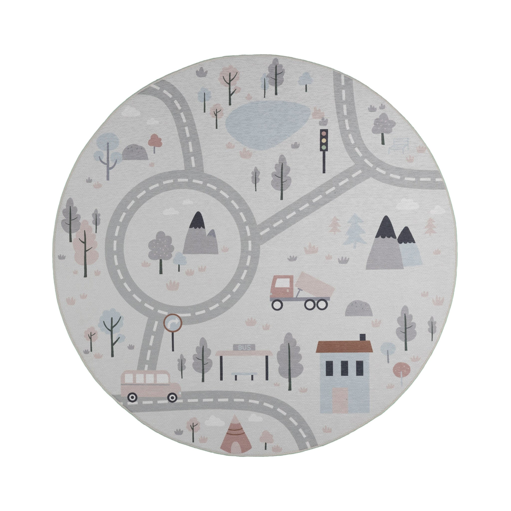 Round Play Rug Car - Rocky Ride White