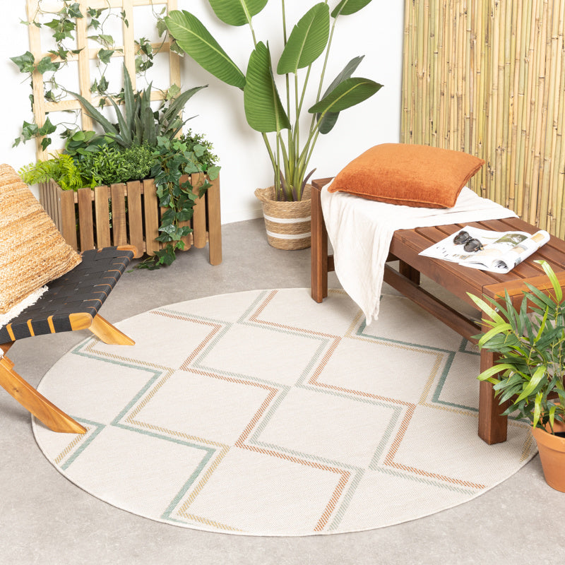 Round Modern Outdoor Rug - Playa Pattern Cream