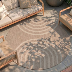Round Indoor Outdoor Rug - Sierra Arches Beige/Cream