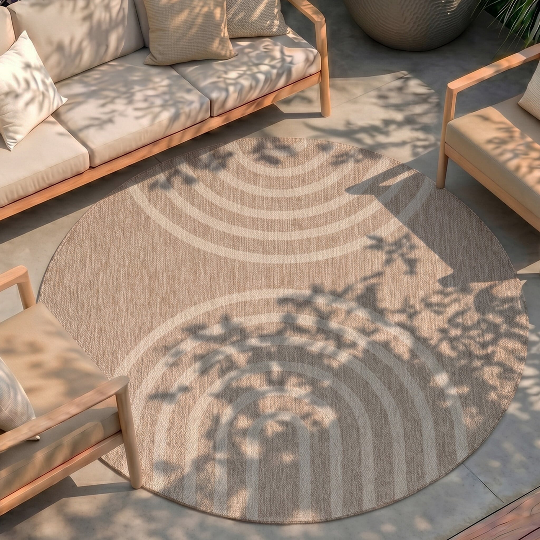 Round Indoor Outdoor Rug - Sierra Arches Beige/Cream