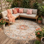 Round Indoor Outdoor Rug - Kairo Medallion Cream/Multicolour