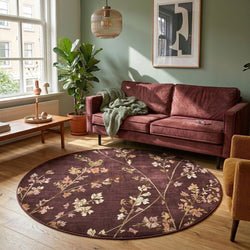 Round washable rug - Misty Floral Brown