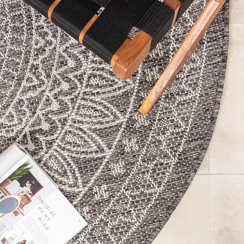 Round Outdoor Rug - Summer Azteca Grey