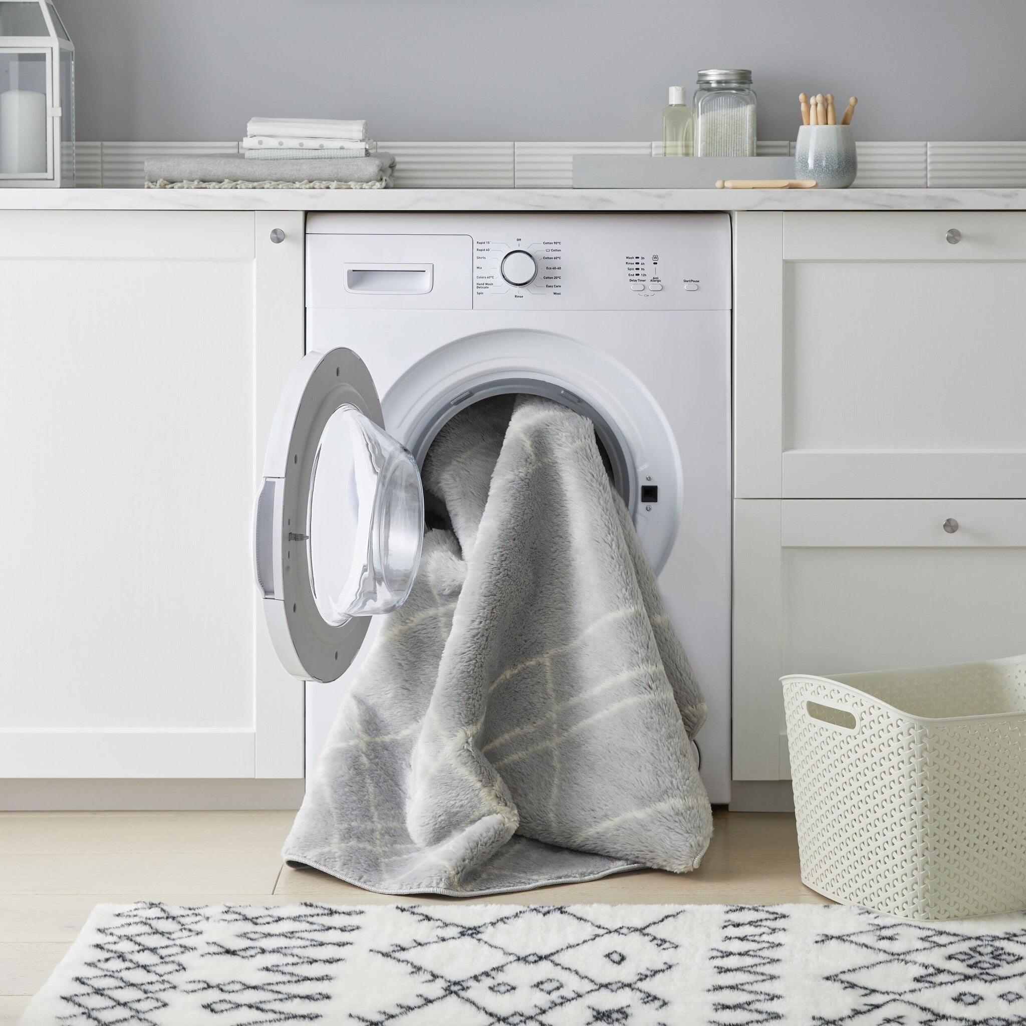 Washable Berber Floor Rug - Furo Alisha Grey/White