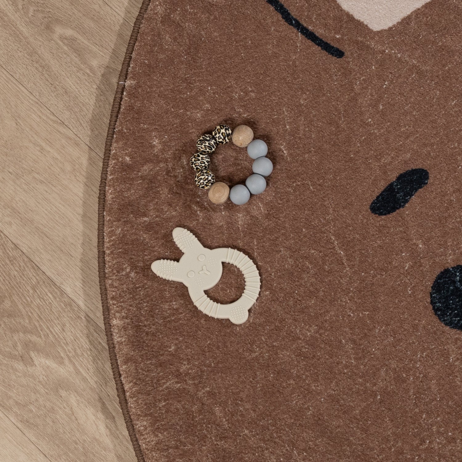 Round Washable Kids Rug - Sammy Bear Brown