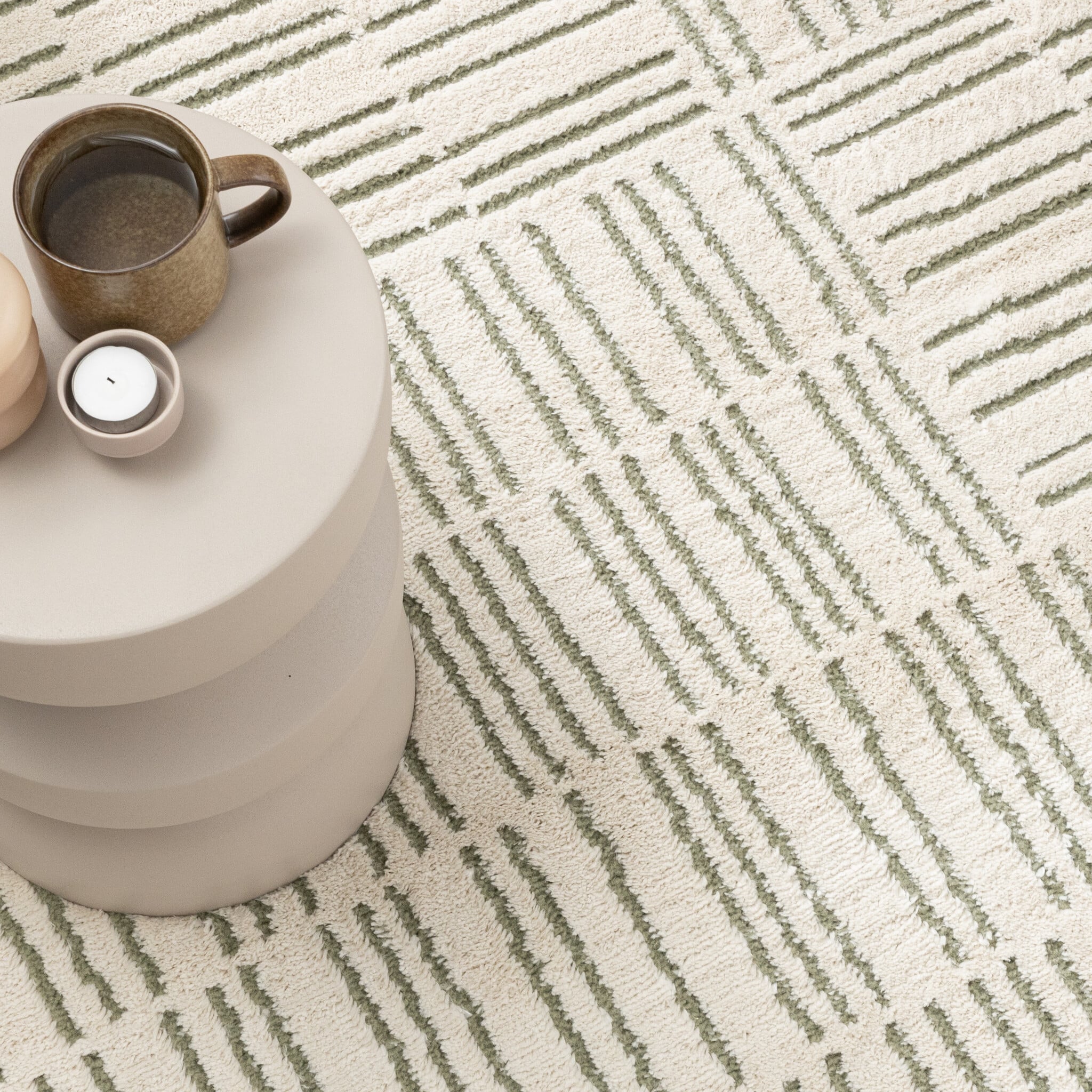 Scandinavian Rug - Yune Lines Cream/Green