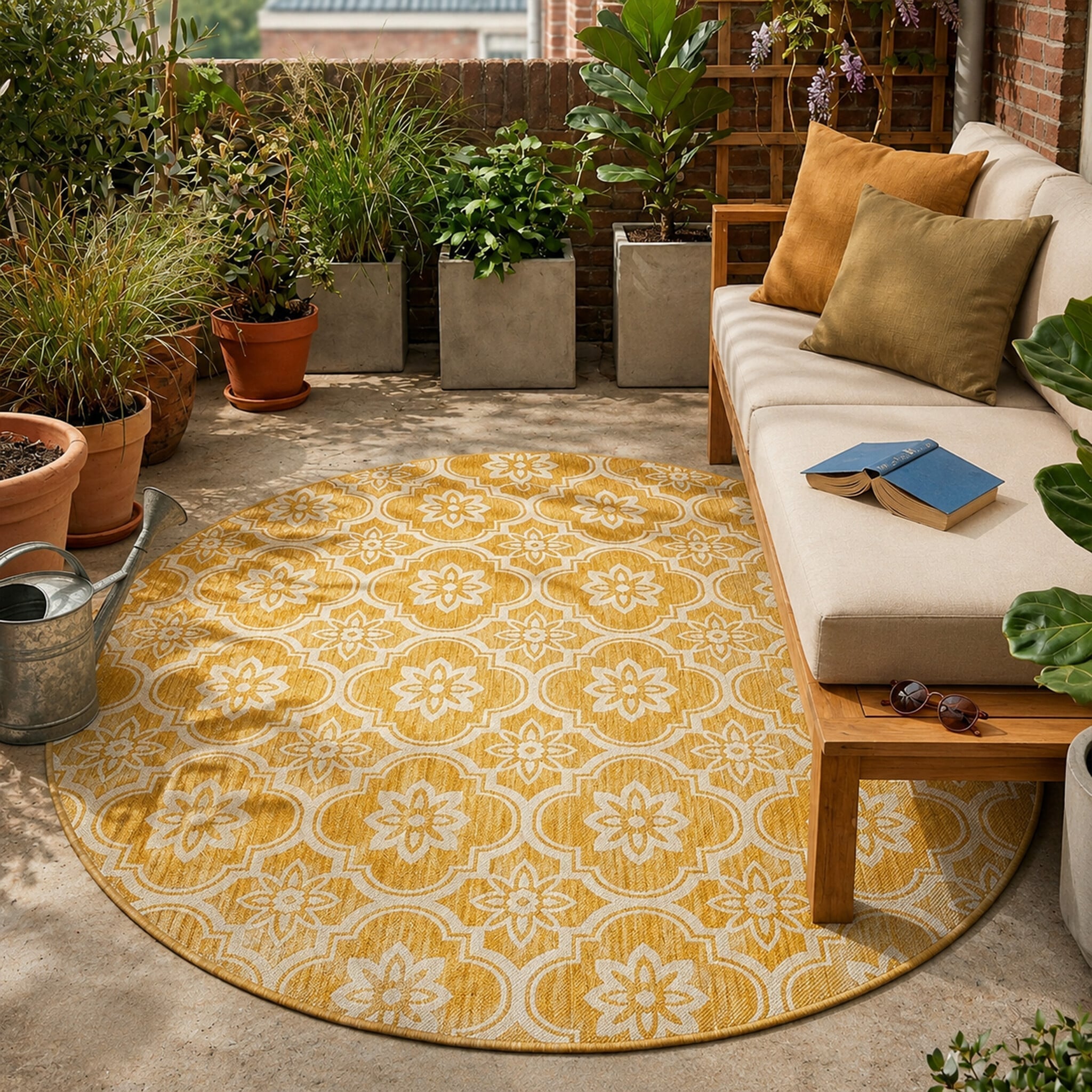 Round Outdoor Rug – Rio Flower Yellow
