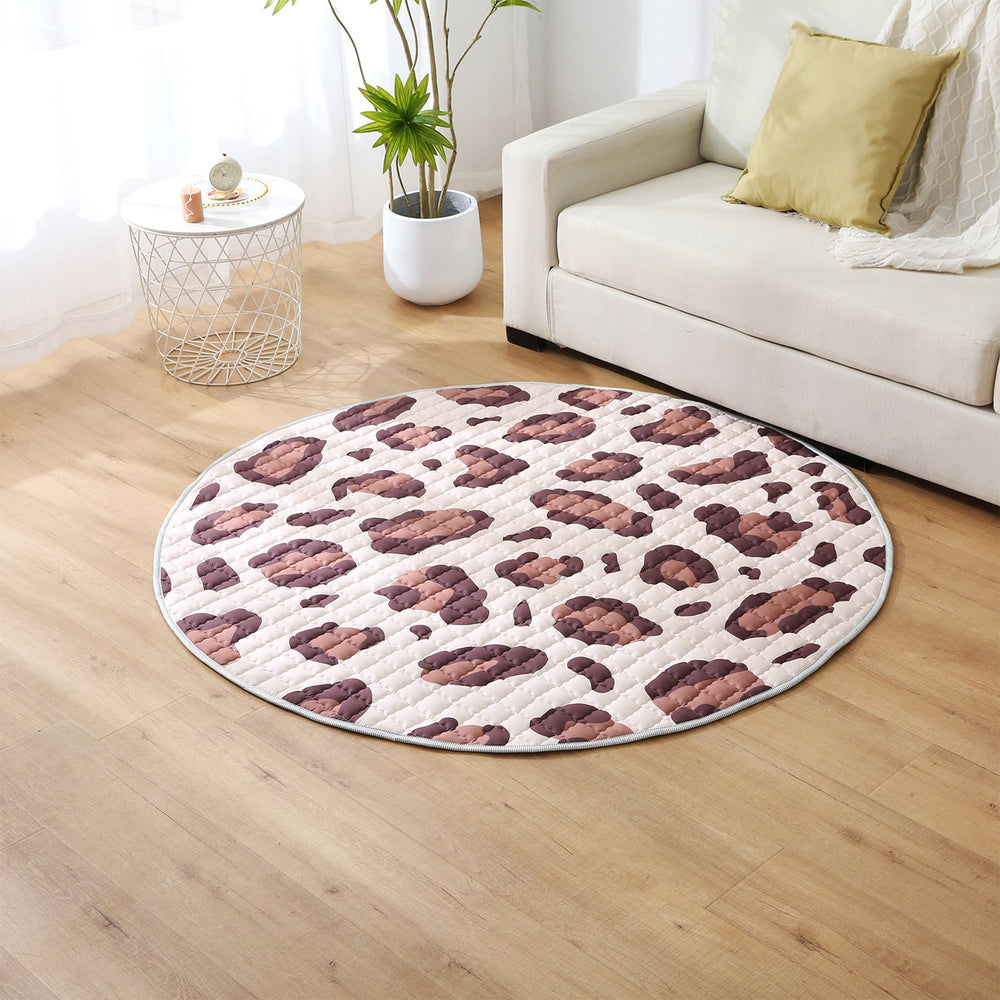 Baby play rug round - Noa Leopard Print Brown