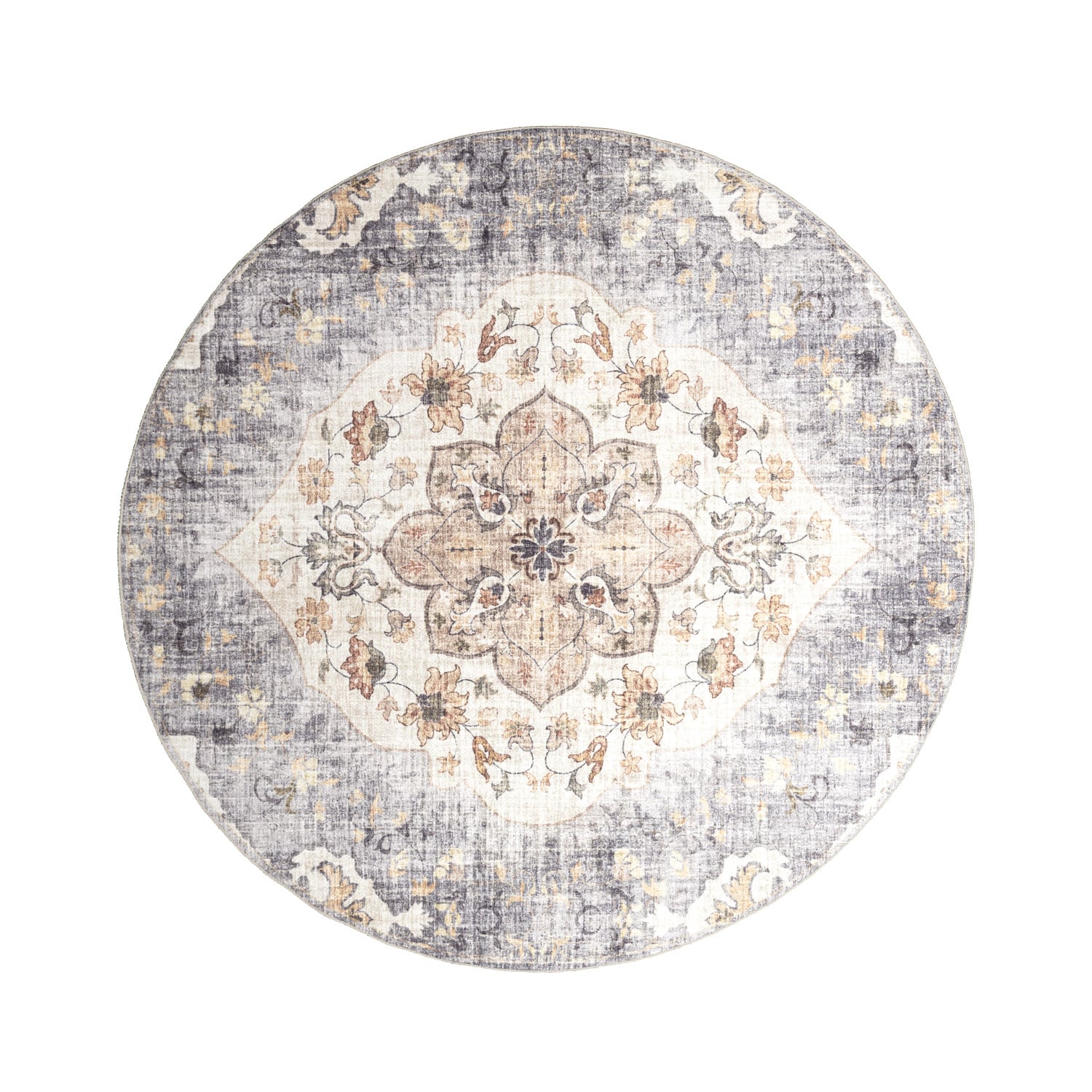 Round Vintage Outdoor Rug - Santo Mandala Blue/Grey