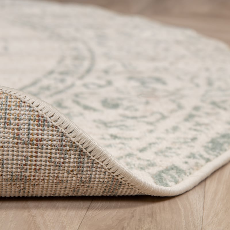 Round Vintage Rug - Spring Ethnic Cream/Green