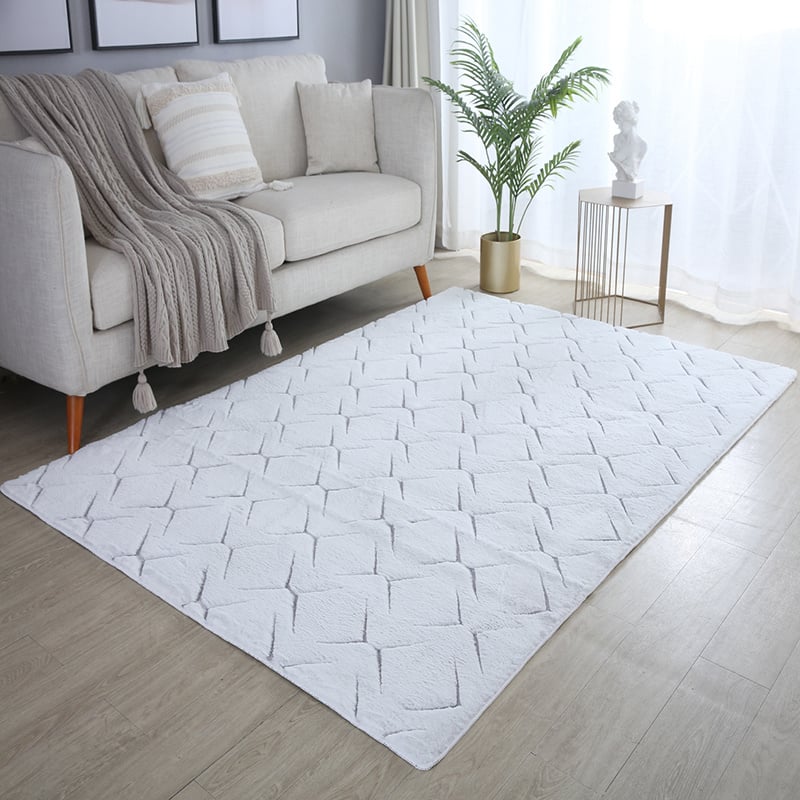 Soft geometric floor rug - Vellion Square White/Silver
