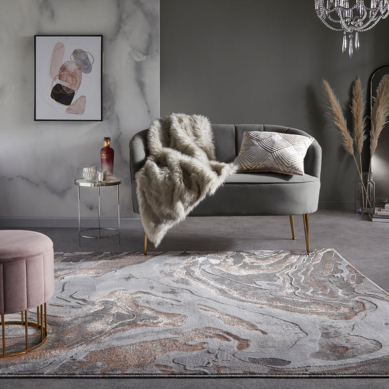 Marble Floor Rug - Erio Marbled Grey/Pink