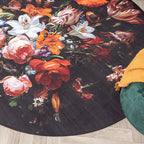 Round Floral Rug - Florine Black/Orange