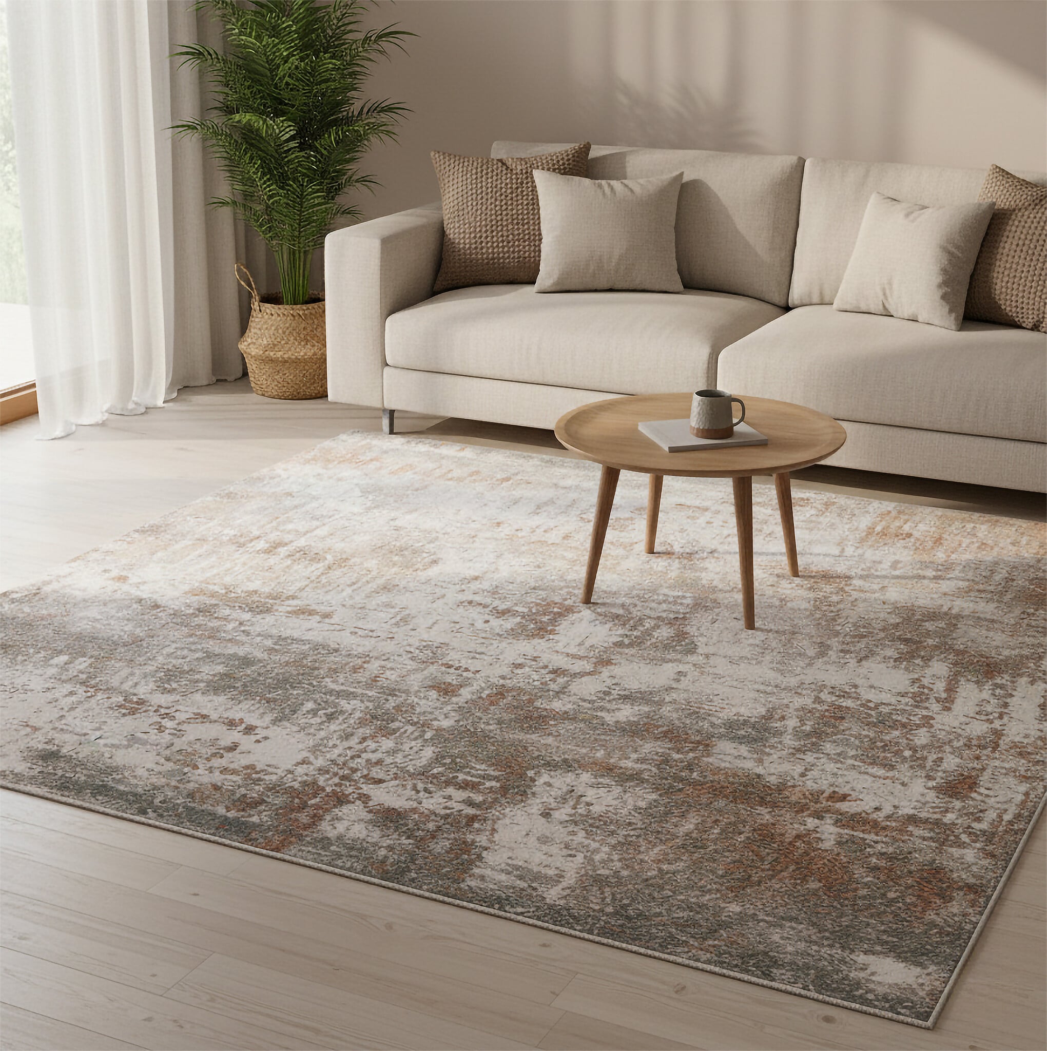 Washable Abstract Rug - Misha Grunge Cream/Brown
