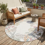 Round outdoor rug flowers - Poppy Cream