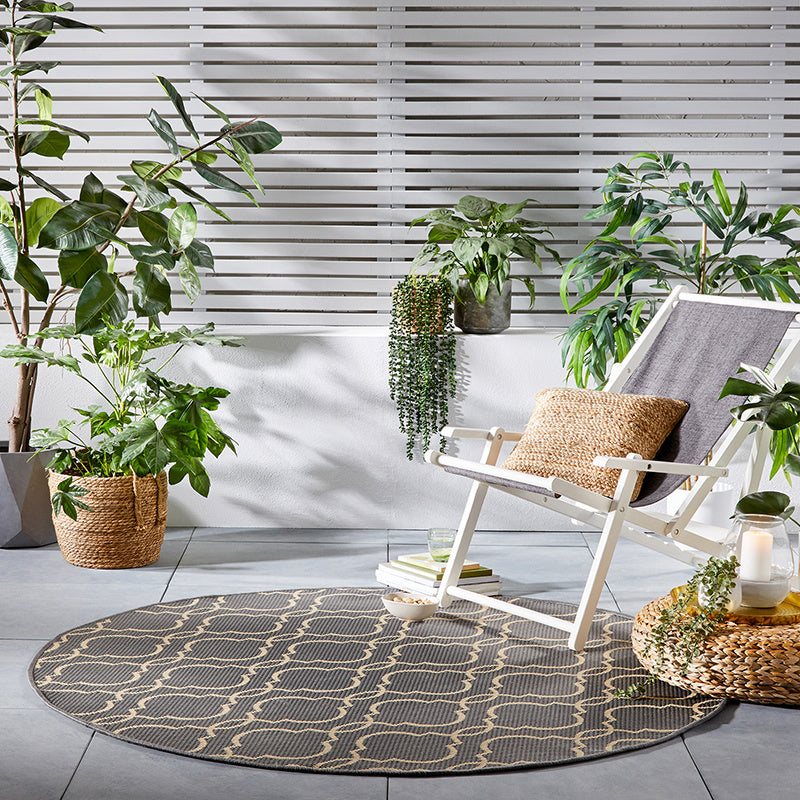 Round Outdoor Rug - Floreno Milan Anthracite/Beige