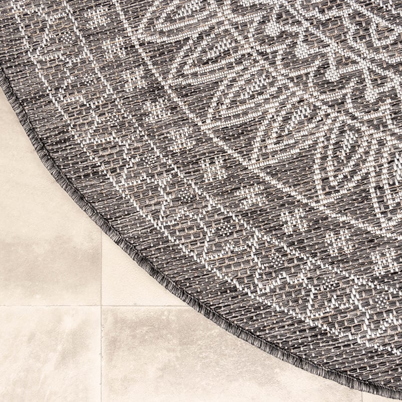Round Outdoor Rug - Summer Azteca Grey