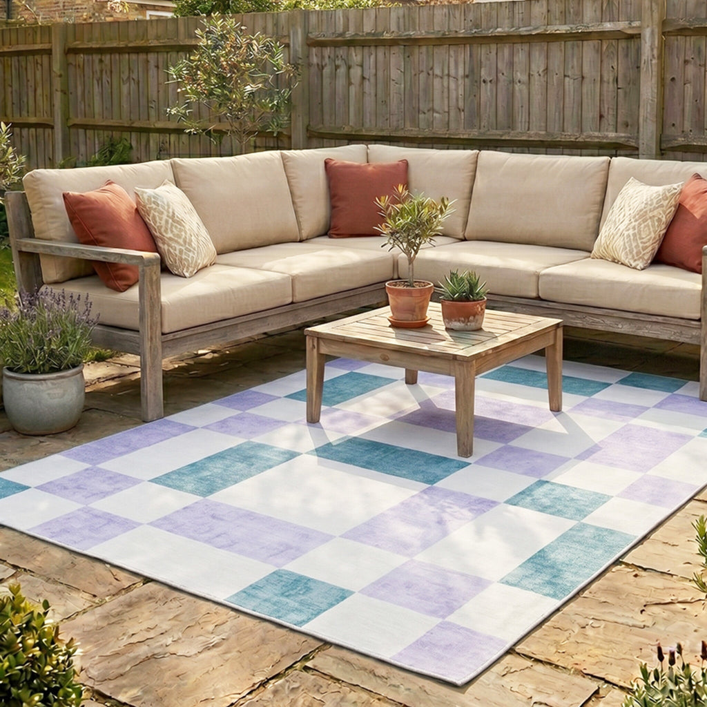 Retro Indoor Outdoor Rug - Pop Cubes Lilac
