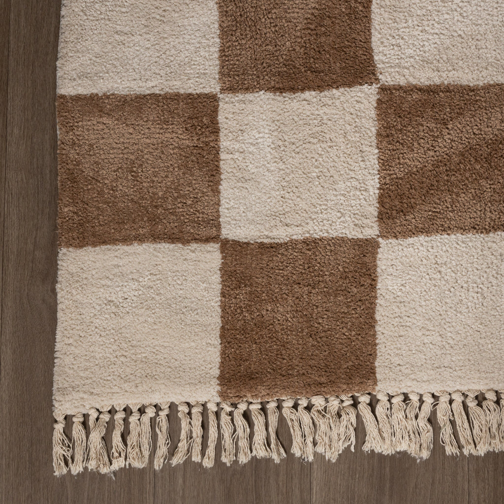 Checkerboard Rug - Blox Fringe Beige