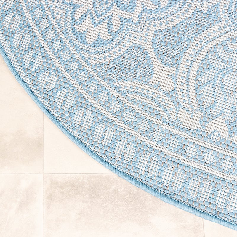 Round Outdoor Rug - Summer Oriental Light Blue