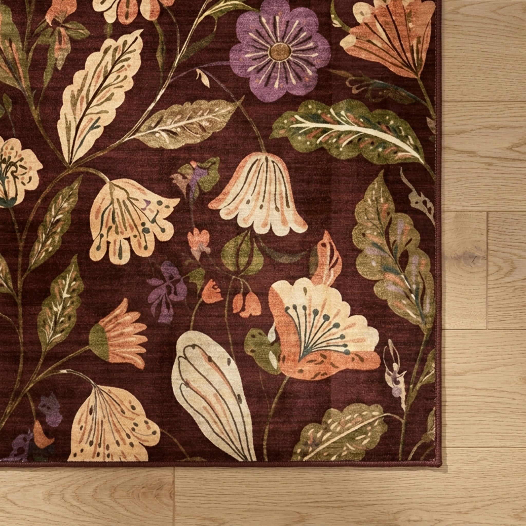 Washable rug – Misty Flowers Brown