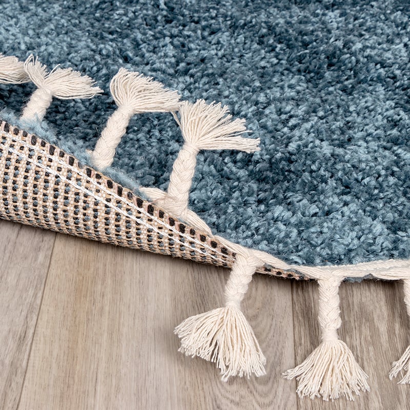 Round High Pile Rug - Lofty Fringe Blue