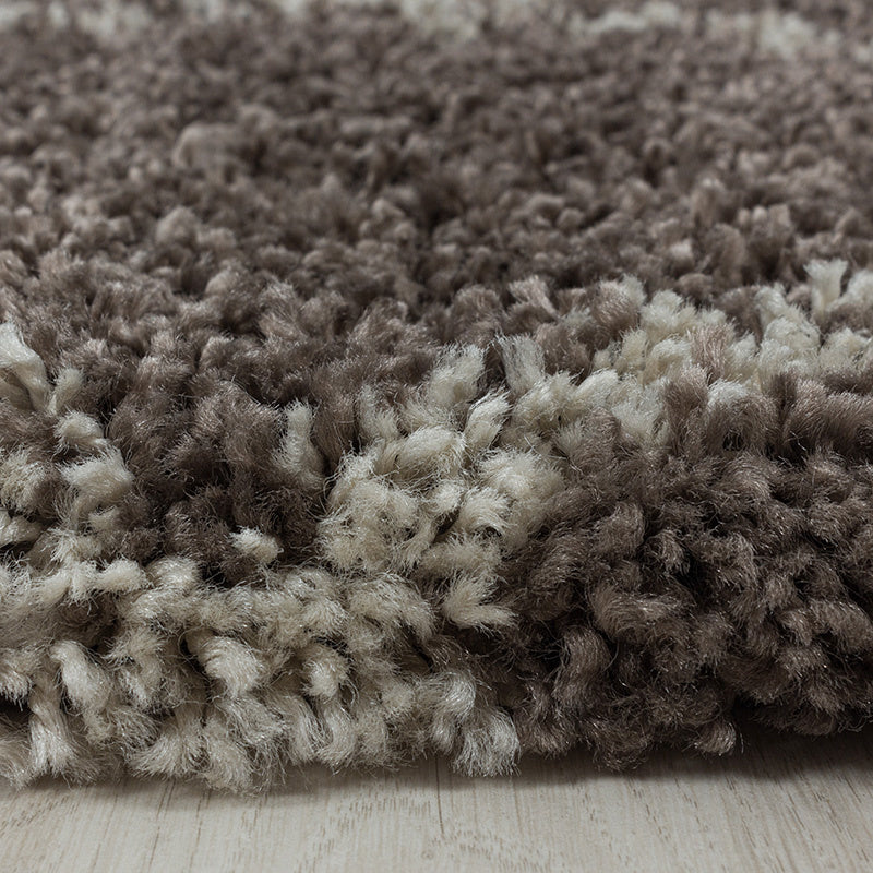 Round berber floor rug - Agadir Lines Taupe/Cream