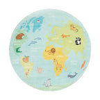 Round Kids Rug - Globe Light Blue